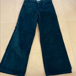 Women's Blue/GreenHi-Rise Wide Leg Velour Pants